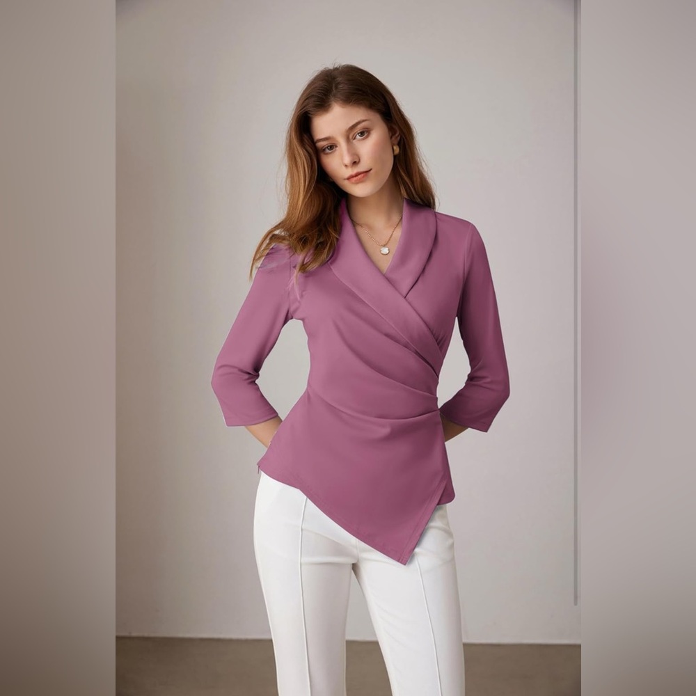Grace Karin Mauve Asymmetric Wrap Blouse